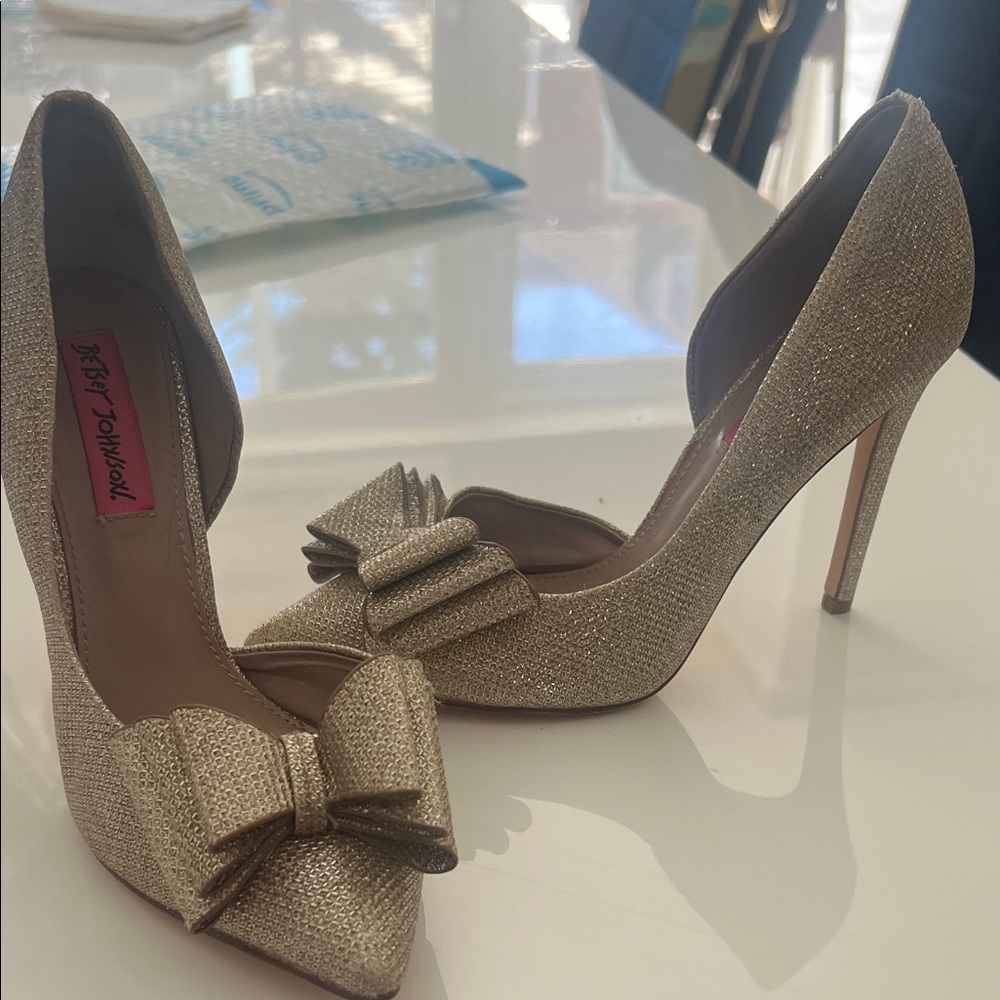 Betsey Johnson Glittering Gold Heels with Bow